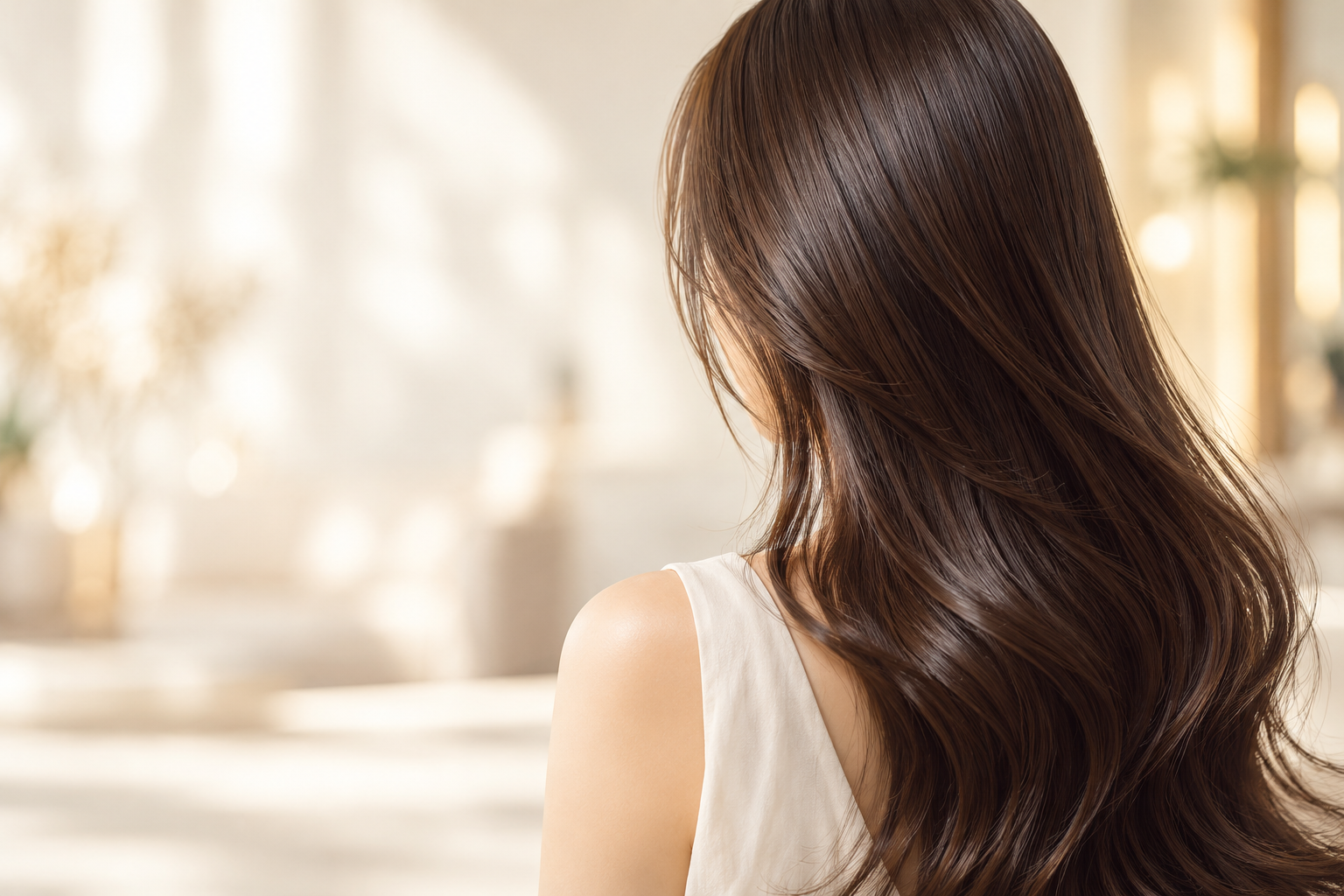 柔らかな艶のあるブラウンのロングヘアを表現したプレミアムメニューのAI生成イメージ